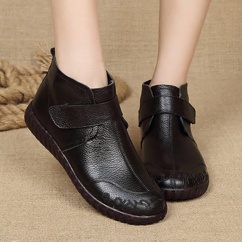 GKTINOO/ г. Зимние женские ботинки из натуральной кожи ручной работы г. botas Mujer, однотонные Зимние ботильоны без застежки ботинки на плоской подошве