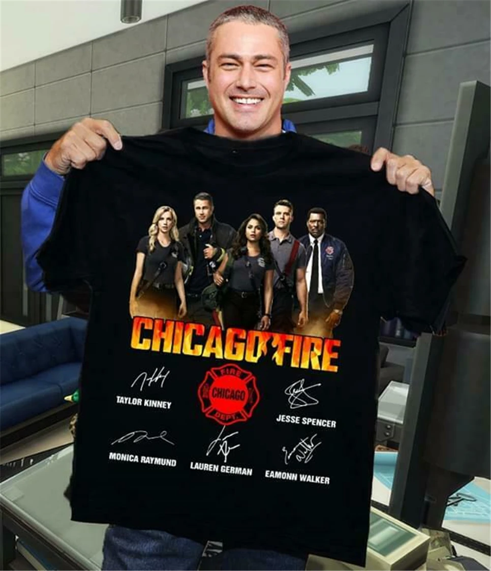 Chicago Fire characes signates Мужская черная футболка хлопок Loose свободный размер | одежда
