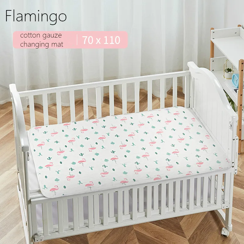 Flamingo 70x110cm MuslinTree cotton baby nappy changing pad crib mattress foldable changing mat cover - Цвет: Flamingo 70x110cm
