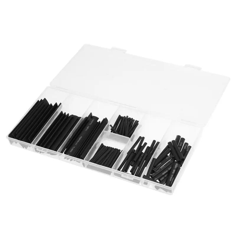 127Pcs Black Waterproof Heat Shrink Tube Set With Box, Polyolefin Halogen Free Heat Shrink Tube In 7 Assortment, Electric Heat S