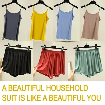 

sexy sleepwear lingerie пижама женская топ носки Women pajamas sleep tops Lady Sleeveless Solid Split 2 Piece Camisole Set Suit