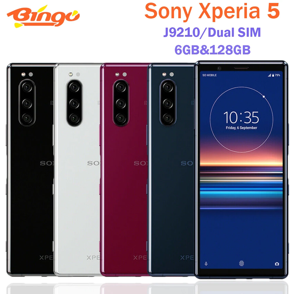 Sony Xperia 5 J9210 Dual SIM Android Teléfono Móvil 4G LTE 6,5 Octa core 6GB y 128GB Triple 12MP NFC de huellas dactilares