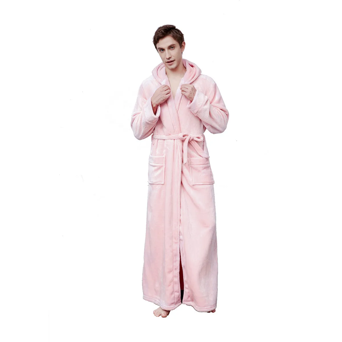 Couple Autumn Winter Long Robe Sleepwear Thick Flannel Hooded Bathrobe Nightgown Warm Coral Fleece Nightdress Plus Size Homewear