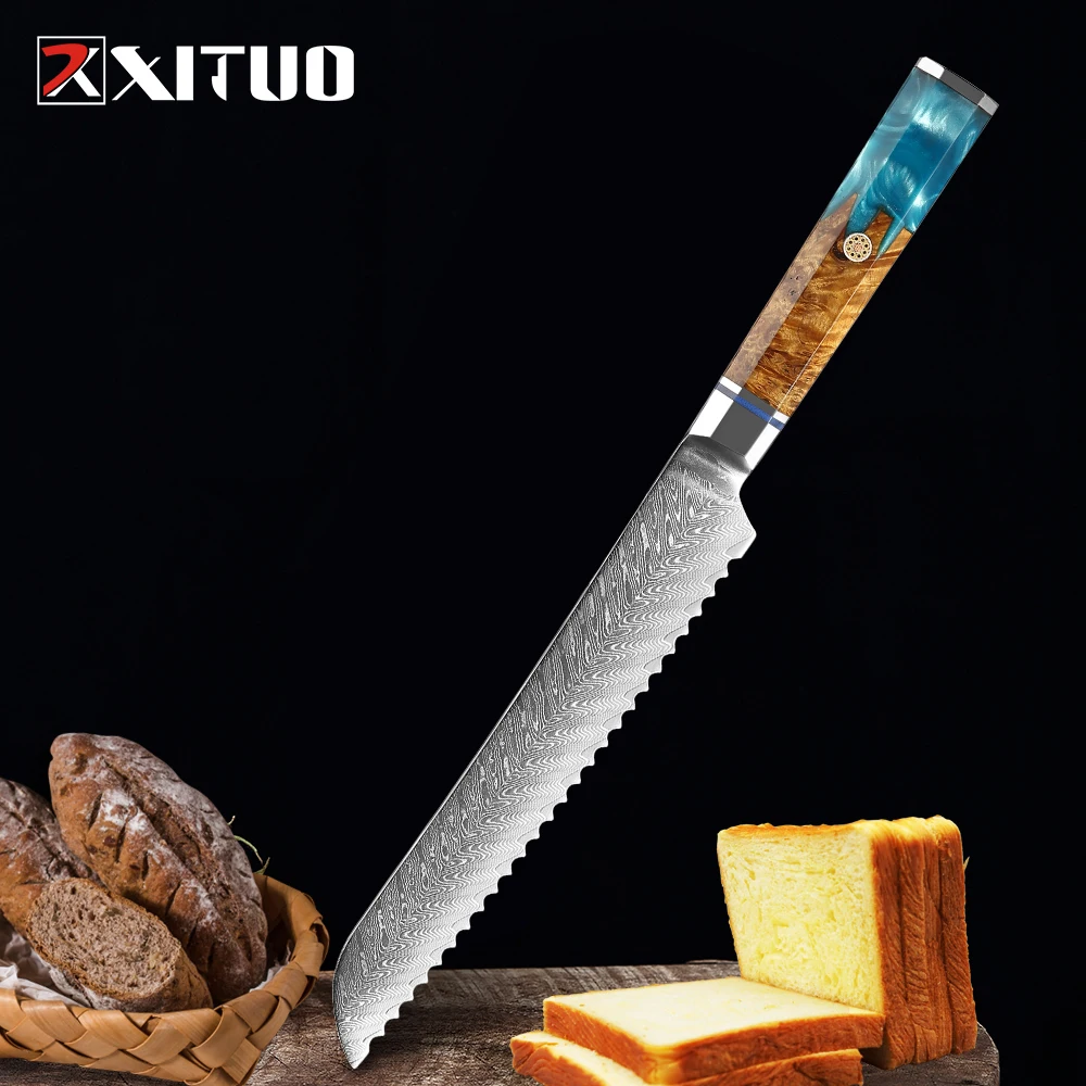 

XITUO 8 Inch Bread Knife Japanese Damascus Steel Knife Cake Slicing Tools bakery chef gadgets serrated blade japanese knives