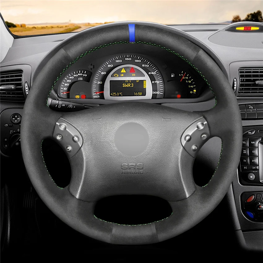 MEWANT-Black-Genuine-Leather-Black-Synthetic-Suede-Car-Steering-Wheel-Cover-for-Mercedes-Benz-W203-1