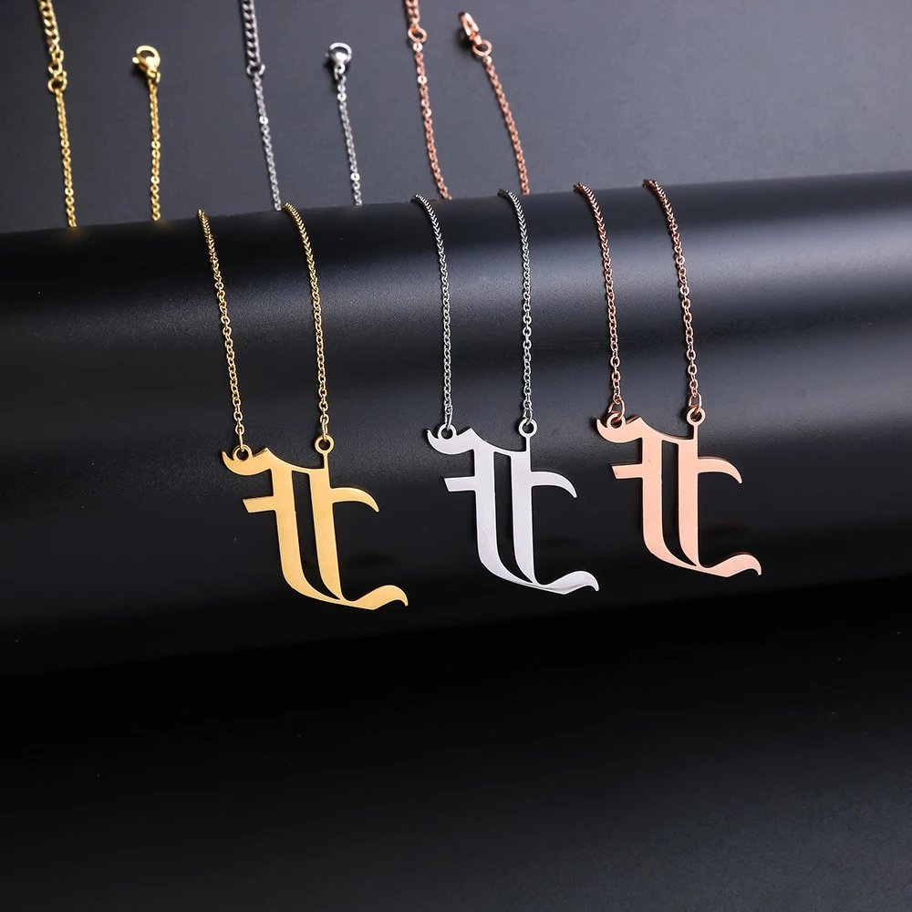 Lateefah Custom Initial Letter Old English Font Stainless Steel Pendant Necklaces Personlized Christmas Present FestivalNecklace