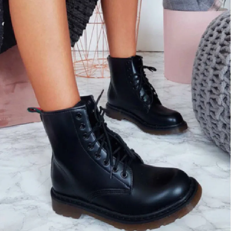 Winter Women Ankle Boot pu Leather Wedges Warm Plush Rubber Platform Lace Up Sexy Punk Black Ladies Shoes zapatos de mujer | Обувь