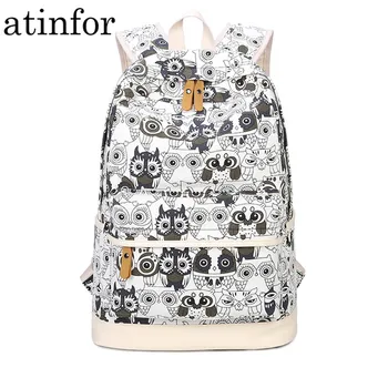 

High Quality Backpack Lady Animal Owl Printing Backpack Canvas Book Bags School Bags for Teenage Girls Rucksack Female