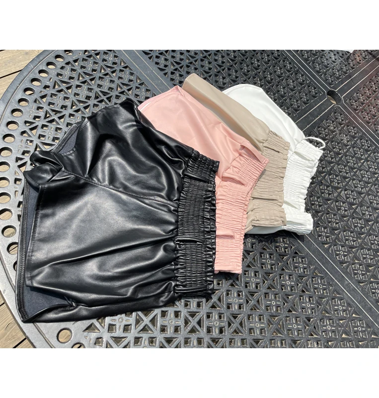 Black Faux Leather Biker Shorts Women Elastic High Waist Wide Leg Shorts Fashion Autumn Casual Ladies Sexy Leather Shorts Femme biker shorts