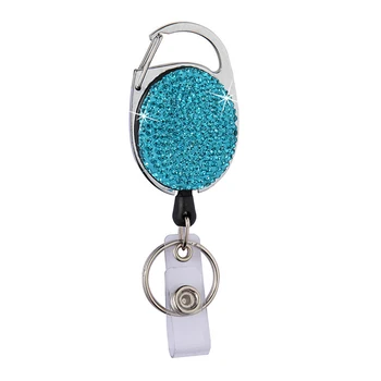 

Gift Fashion Reel ID Card Retractable Badge Holder Swivel Carabiner Clip On Clasps Bling Rhinestone School Office Key Ring