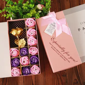 

13PCS/Set 24K Gold Rose Soap Flower Valentine's Day Gift Golden Rose Gift Box for Girlfriend Foil Rose Birthday Gift For Mom50