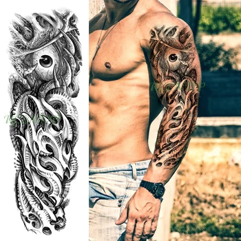 

Waterproof Temporary Tattoo Sticker big eye sharp claw mechanical teeth full arm fake tatto flash sleeve tatoo for men women