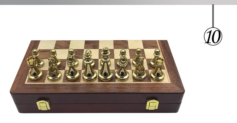 Easytoday Metal Glossy Golden And Silver Chess Pieces Solid Wooden Folding Chess Board High Grade Professional Chess Games Set (10)