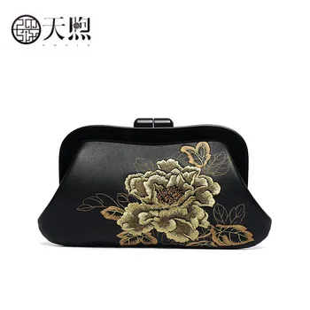 

Pmsix New Real Cowhide embroidery bag women Genuine Leather bags women Clutch bag Luxury handbags famous brand