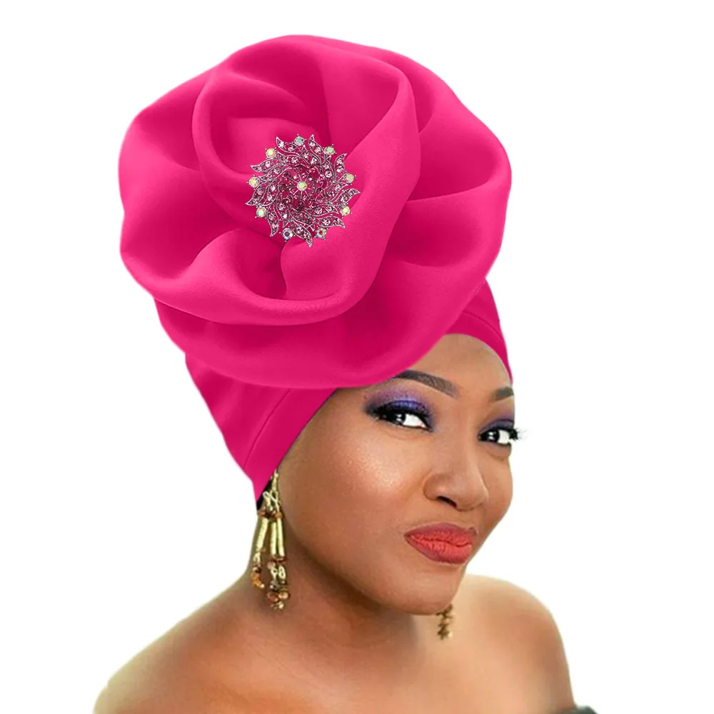 African headtie women auto gele stretch turban rose flower shape headwraps (8)