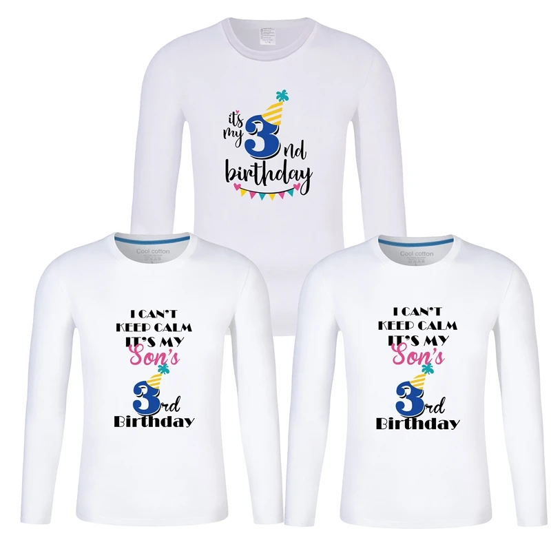 Одинаковые рубашки для всей семьи для мамы, папы и детей детская белая футболка одежда с длинными рукавами для мальчиков на день рождения индивидуальный наряд для первого дня рождения для мальчиков - Цвет: WH-03