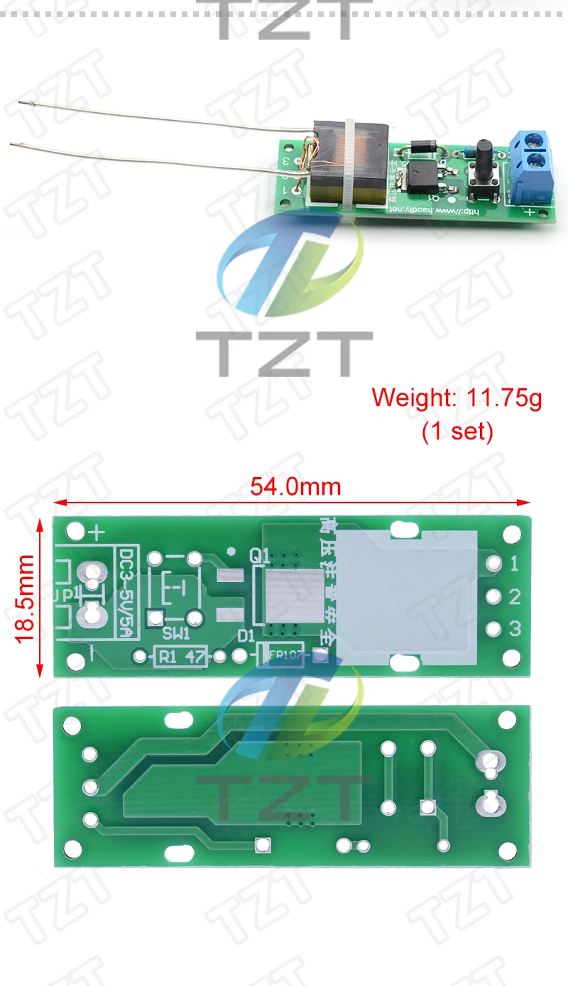 TZT HV-1 Hochspannungsgenerator, Lichtbogenzündung, DIY-Kit, Lichtbogengenerator, Lichtbogen-Zigarettenzünder-Kit, Hochspannungsmodul, DC 3–5 V, Feuerzeug – Detail 3