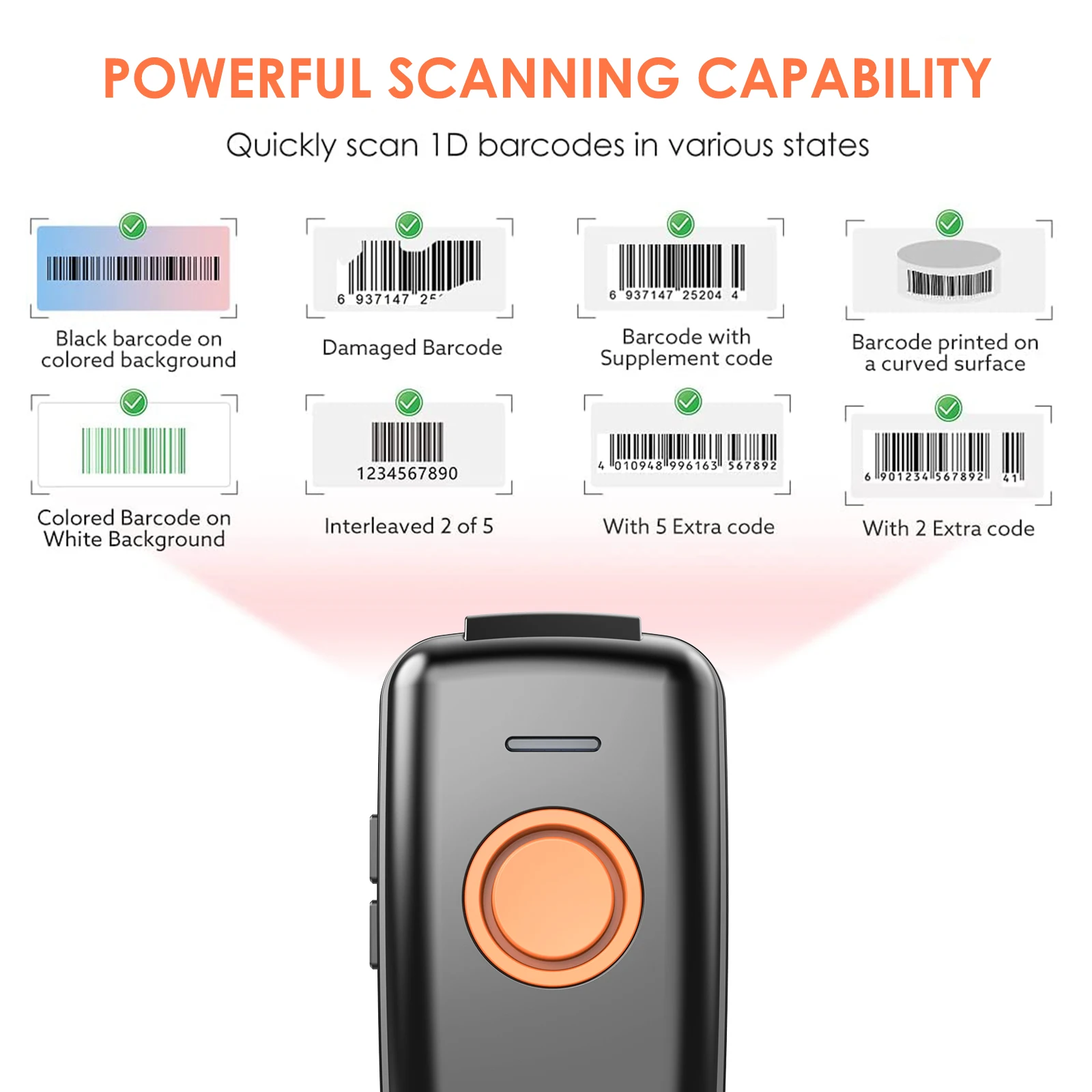 EYOYO EY-023L Mini Barcode Scanner 1D 2.4G Wireless Bar Code Scanner For Android IOS Windows Bluetooth Laser Reader