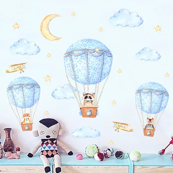 

Nursery Wall Nordic Cartoon Animals Hot Air Balloon Children's Room Decoration Wall zhi tie hua Bedroom Bedside Wall Sticker No