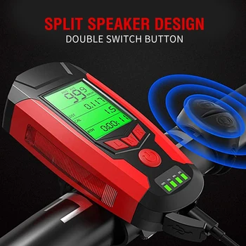 

Bike Light Bicycle Front Lights 5 Modes USB Horn Lamp Waterproof Bicycle Headlight With Horn Speed Meter LCD Screen