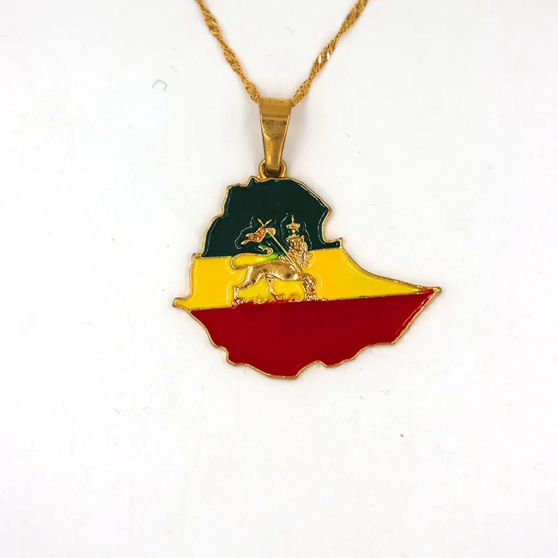 Ethiopian Flag &amp Lion Map Pendant Necklaces Women/Men Jewelry Gold Color Africa Maps Ethiopia Necklace Accessories | Украшения и