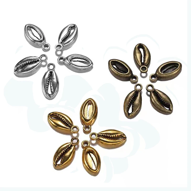 

12pcs Charms Bohemian Cowrie Conch Shell 17x8mm Antique Silver Color Plated Pendant Making DIY Handmade Tibetan Finding Jewelry