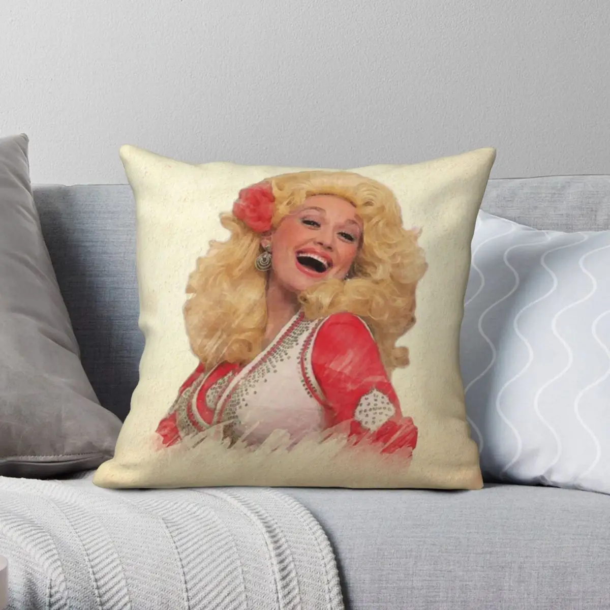 

Квадратный чехол для подушки Dolly Parton с акварелью из полиэстера и льна