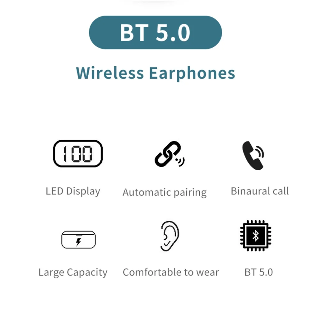 TWS беспроводные наушники Bluetooth 5,0, бинауральные наушники с поддержкой звонков, спортивные, с защитой от пота, с зарядным устройством, стереогарнитура для всех телефонов