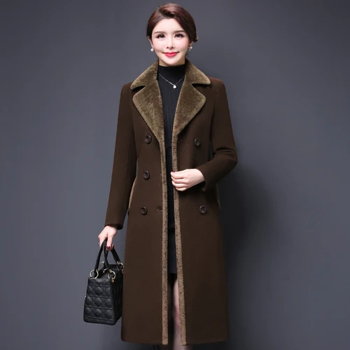 

2019 Free Shipping Women Double-breasted Woolen Coat Korean Loose V-neck Office Lady Thickened Winter Style Plus Size 4xl 5xl