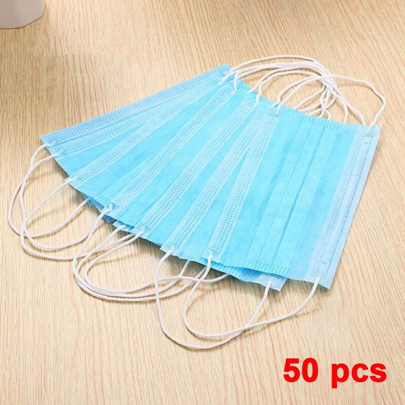 

Spot 50pcs disposable face mask anti-dust anti-fog Mouth 3-layer non-woven mask Disposable Surgical Mouth Earloops Mask