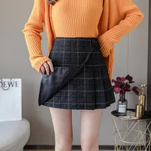 Модная женская юбка осень зима шерстяная клетчатая с принтом Высокая талия трапециевидная плиссированная юбка для девушек студенческий стиль Falda Mujer