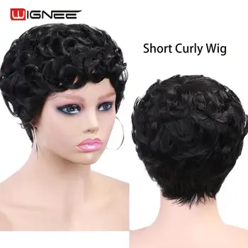 

Wignee Short Curly Human Hair Wigs For Women Remy Brazilian Hair 150% Density Machine Made 99J/4#/2#/ Natural Black Human Wigs