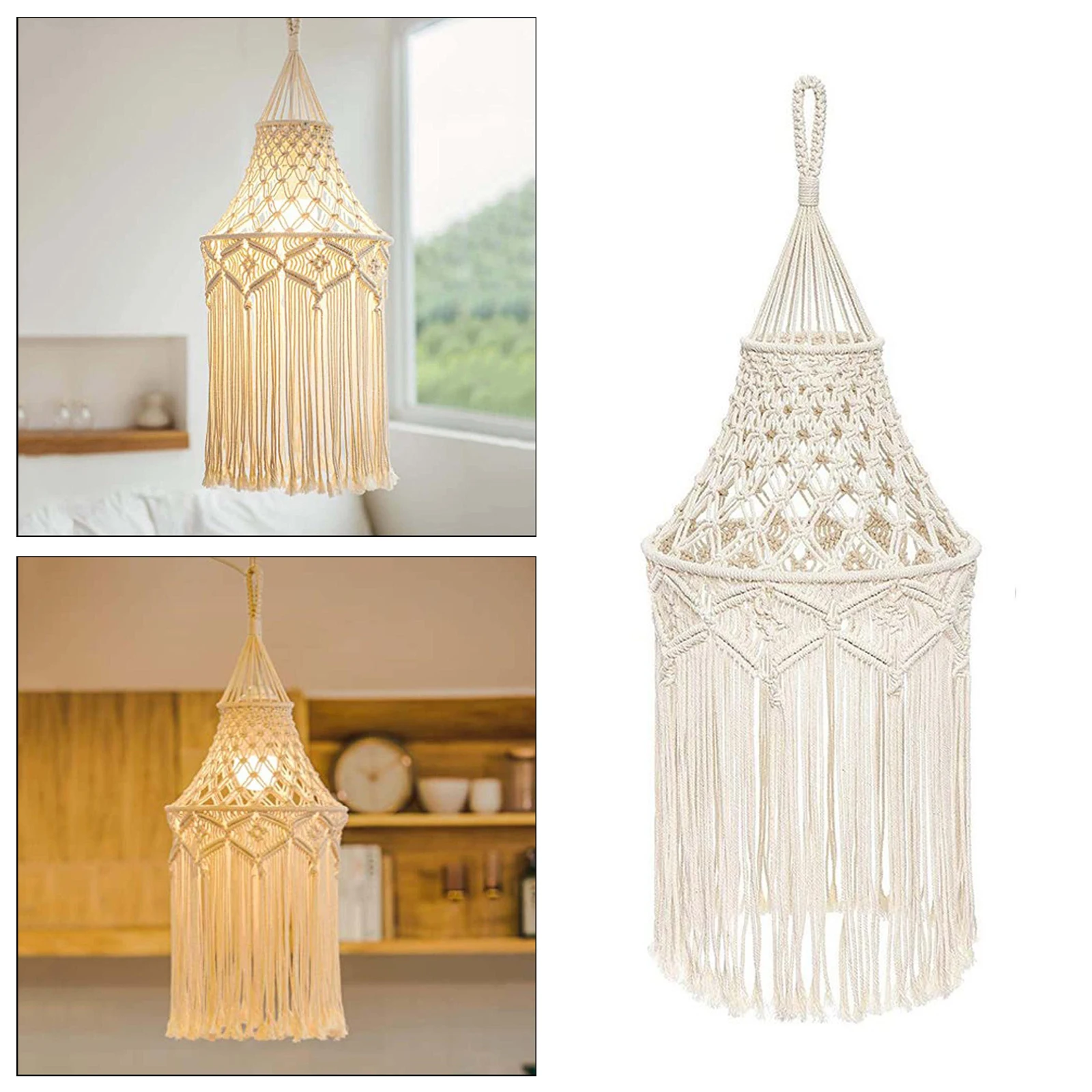 Handmade Macrame Light Shade Chandeliers Hanging Lamp Cover Boho Chic Decor