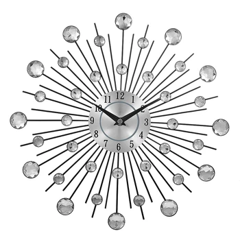 

2020 New silver crystal sunburst metal wall clock original vintage metal home decoration clock