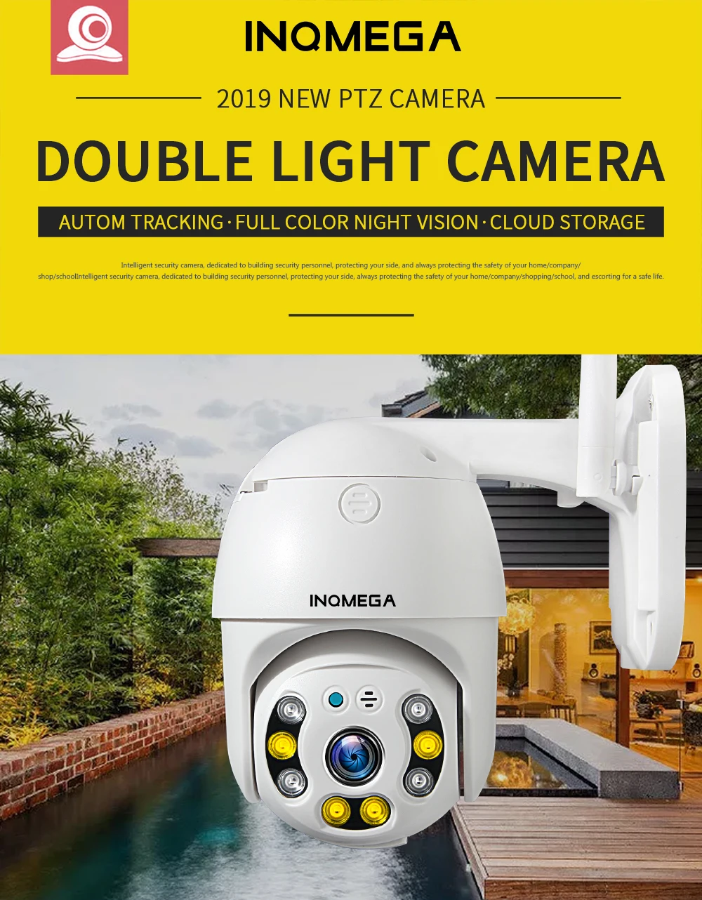 INQMEGA 1080P PTZ с автоматическим отслеживанием, уличная купольная камера, облачное хранилище, беспроводная камера IP66, водонепроницаемая, ночное видение, полный цвет