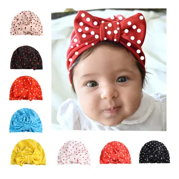 

Sweet Dot Baby Girl Hat with Bow Candy Color Baby Turban Cap for Girls Elastic Infant Accessories