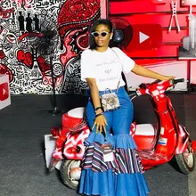 Lemon Gina/Новинка, Цветной полосатый состыкованный потертый облегающий джинсовый брюки, высокие эластичные брюки с колокольчиками RRK223