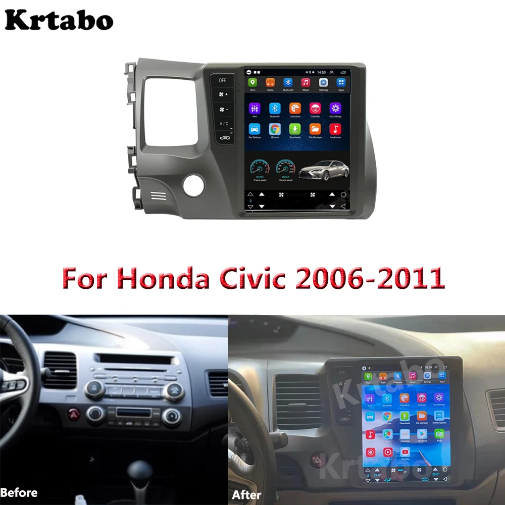 Pantalla Tesla para Honda Civic 2006, 2007, 2008, 2009, 2010, 2011,  reproductor Multimedia Android, 10,4 pulgadas, Radio, navegación  GPS|Reproductor multimedia para coche| - AliExpress
