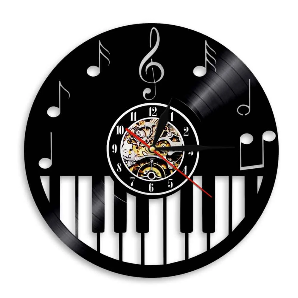 Play The Piano Music Notes Vinyl Record Wall Clock Modern Handmade Musical Theme Wall Art Decor For Living Room Bedroom Wall Clocks Aliexpress