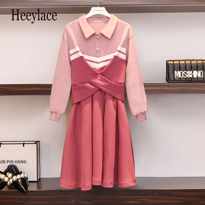 

Plus Size Elegant Women Autumn Loose Cross Bandage Bow Mini Dress Female Office Lady Casual Lapel Patchwork Loose Party Vestidos