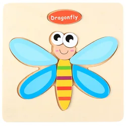 Wooden Cartoon Animal Jigsaw Puzzle Board Game for Children - Montessori Educational Toy (Dragonfly)