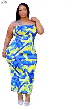 

4XL Plus Size Women Long Dress Strapless Sleeveless Sexy Dress Night Clubwear Party Dress Bandage Streetwear Bodycon Maxi Dress