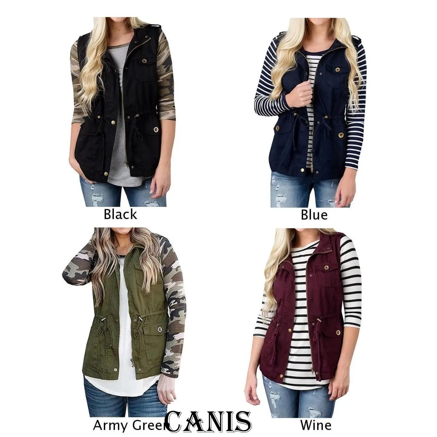 Preise Frauen Mäntel Frauen Jacke Weste Fracht Utility Safari Weste W Taschen Kordelzug Armee Top Bomber Jacke Mantel