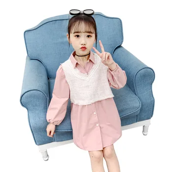 

2020 new spring long sleeve dress age for 3 - 12 years little girls t-shirt style dress baby girls pink 2pcs simple frocks kids