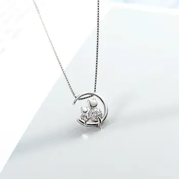 

100% 925 Sterling Silver Cubic Zirconia Moon Cat Necklaces & Pendants For Women Creative Lady Fashion Jewelry 925-279