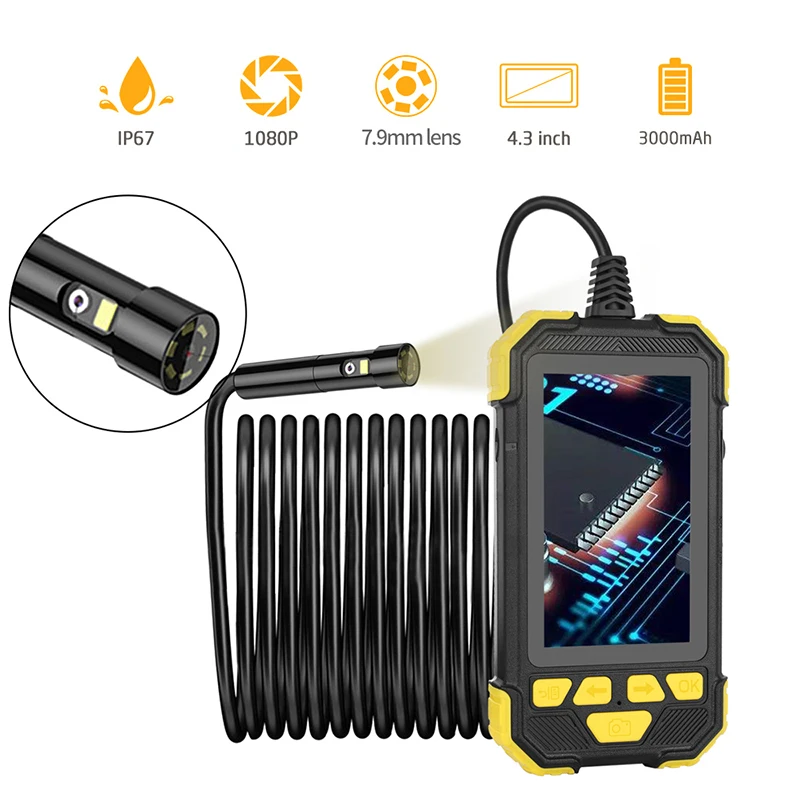 

4.3 Inch IPS Screen 7.9mm Dual Lens 1080P HD Borescope Inspection Camera IP67 Waterproof Hard Wire With 6 LEDS 3000mAh Camera
