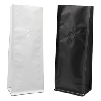 

20Pcs/Lot Stand Up Matte Black / White Mylar Open Top Side Gusset Valve Bag For Coffee Bean Bag Aluminum Foil Bellow Pocket