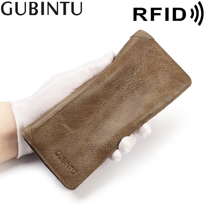 Foreign Trade Custom RFID Crazy Horse Leather Wallet Anti-Magnetic Men's Long Leather Wallet Leather Wallet Clutch Bag Hair