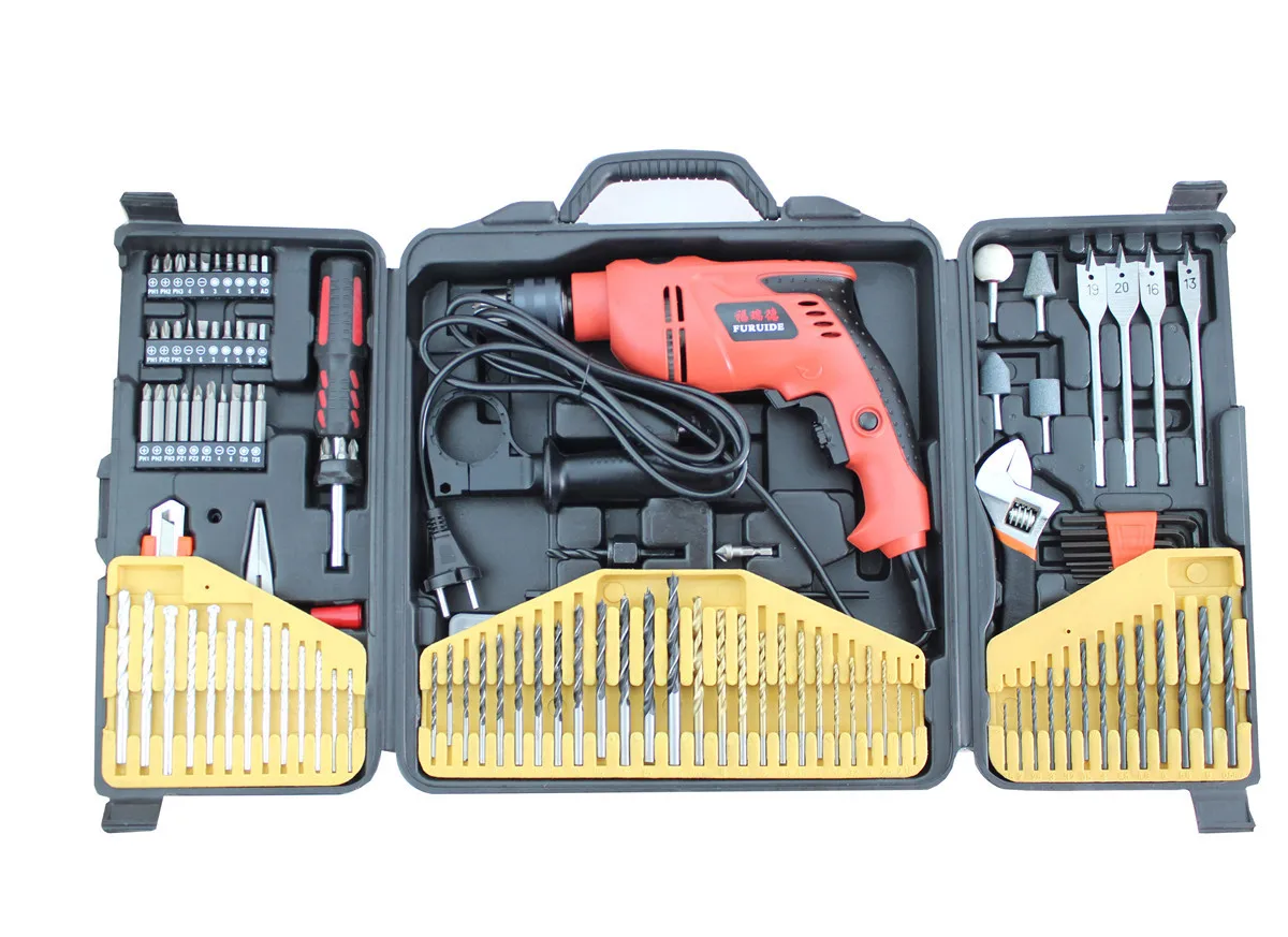 

132-Piece Impact Drill Household Electric Tool Kit Multi-functional Hardware Gift Combination Set Tool Box