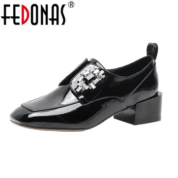 

FEDONAS Rhinestone Shallow Women Mixed Colors Spring Summer Four Season Pumps Patent Leather Office Party Shoes Woman Square Toe